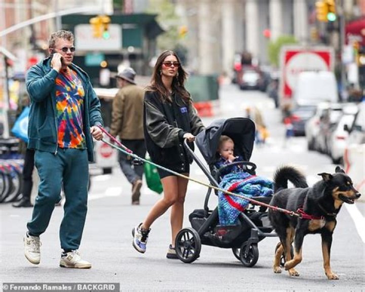 Family Outing!Emily Ratajkowski and Her Husband Take Their Puppy Colombo for a Walk