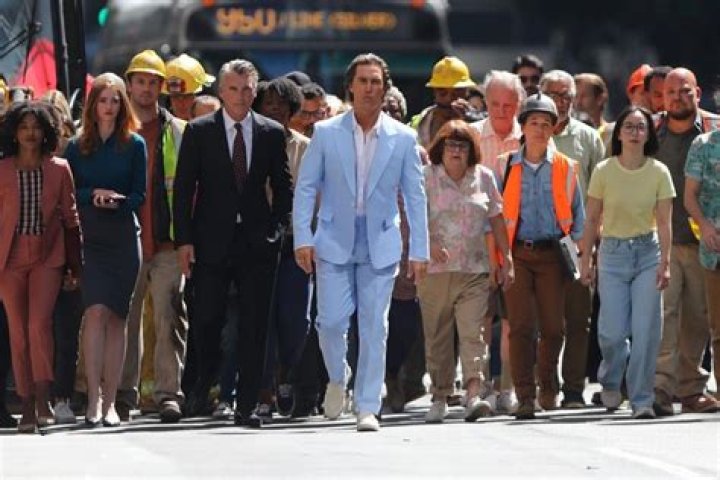 
Matthew McConaughey Leads Crowd of People Through Los Angeles While Filming Salesforce Commercial 