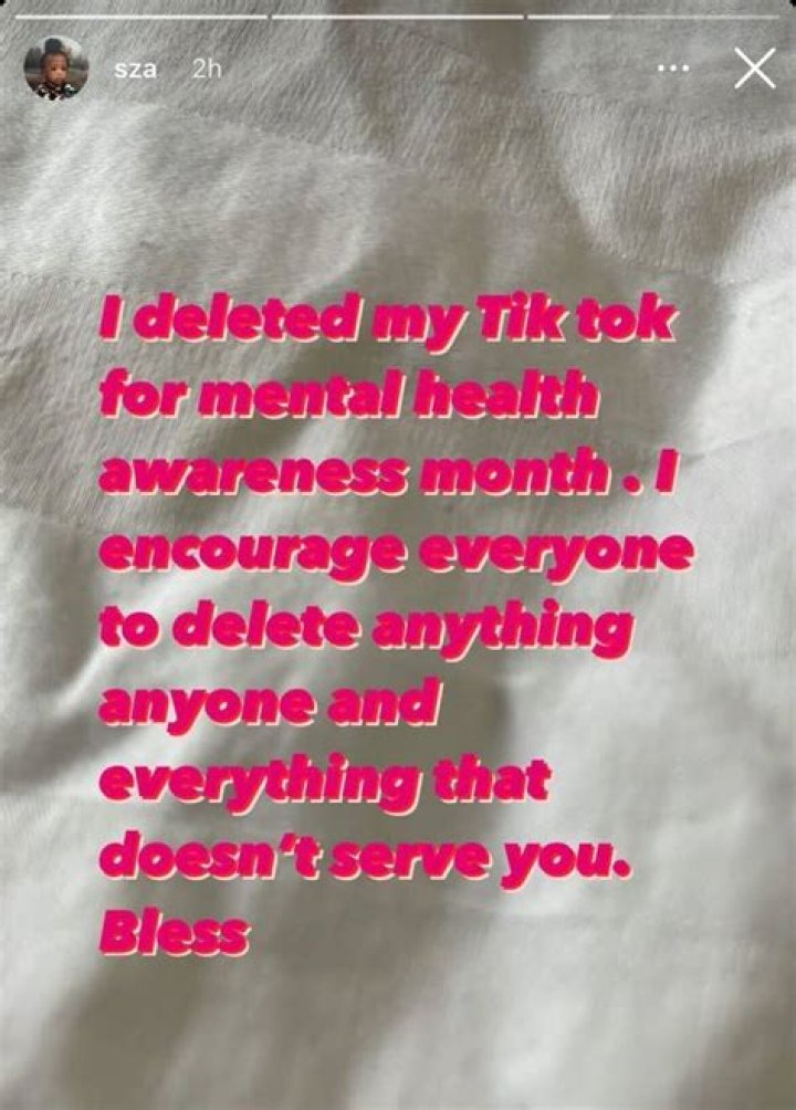 SZA Says "The Internet Is Demonic," Deletes TikTok For Mental Health Awareness Month