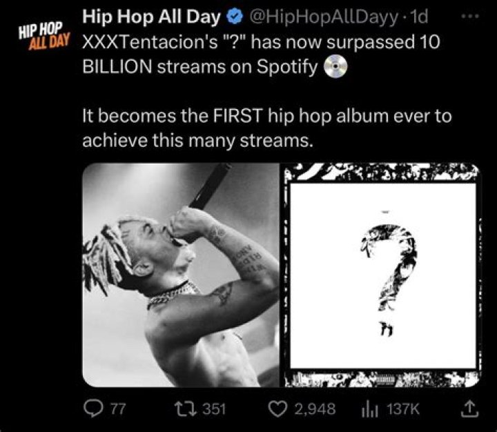 XXXTentacion's "?" Album Becomes First Hip-Hop Album With 10 Billion Streams
